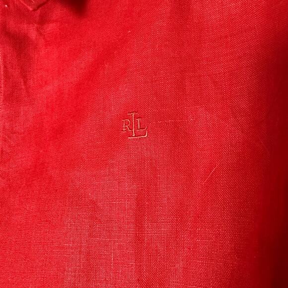 100% Linen Ralph Lauren Women’s Roll Tab Collared Red Button Shirt Sm Normcore - Picture 8 of 8